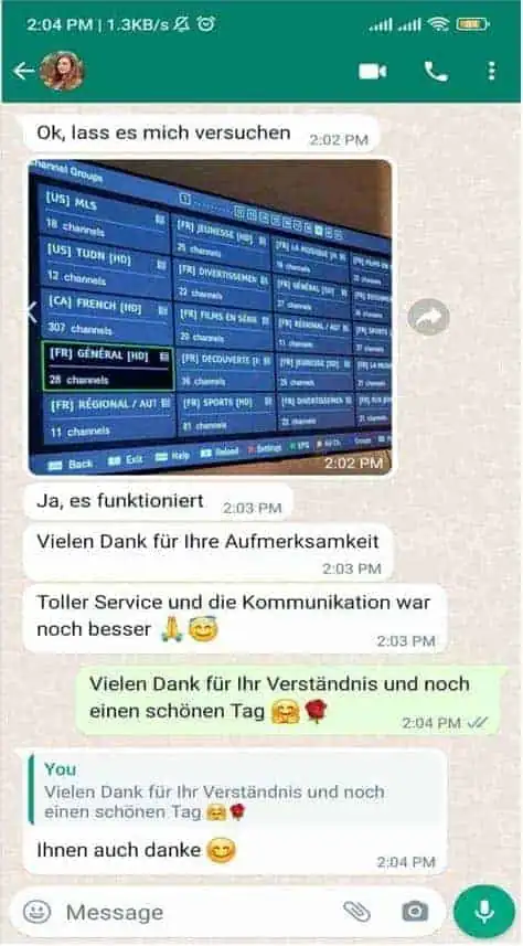 TVPikoma customer review on WhatsApp 1