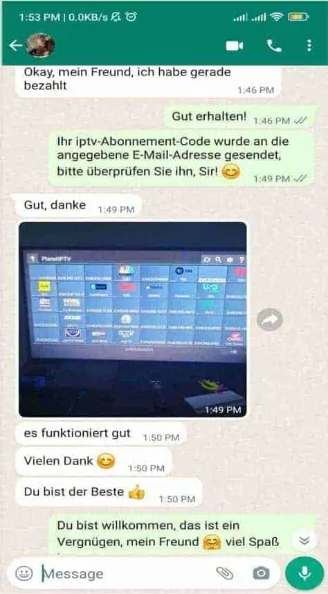TVPikoma customer review on WhatsApp 2