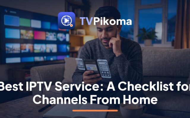 Multigenerational family comparing home-country channels while choosing the best IPTV service, a TVPikoma checklist guide